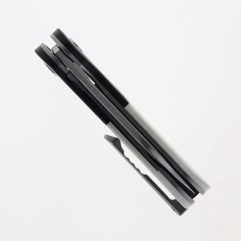 TwoSun Folding Knife Gray/Black Carbon Fiber Titanium G10 Handle M390 Plain Edge TS204-M390