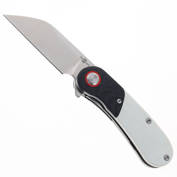 TwoSun Folding Knife Gray/Black Carbon Fiber Titanium G10 Handle M390 Plain Edge TS204-M390