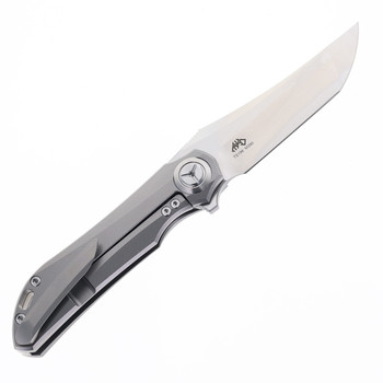 TwoSun Folding Knife Sabertooth Gray Titanium Handle M390 Sabertooth Plain Edge TS196