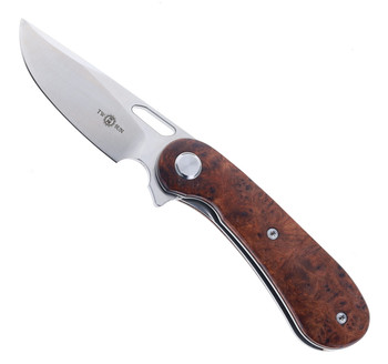 Two Sun Folding Knife Burl Wood Handle 14C28N Plain Edge TS134