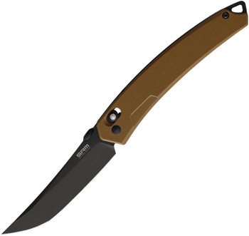 SRM Knives Sanrenmu Folding Knife Brown G10 Scales Handle Plain Edge Black Finish SRM9211-GW