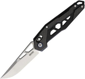 SRM Knives Sanrenmu Axis Lock Folding Knife Gray/Black G10 Scaled Handle D2 Plain Edge Bead Blast Finish 9225-KB