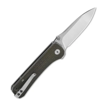 QSP Hawk Folding Knife Brown Linen Micarta Handle 3.23" Satin 14C28N Drop Point QS131-G