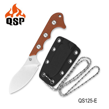 QSP Neckmuk Fixed Blade Knife Brown Linen Micarta Handle D2 Plain Edge Satin Finish QS125-E