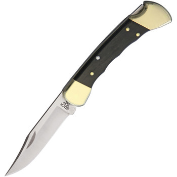Buck Hunter Folding Knife Crelicam Ebony Finger Grooved Handle 420 HC Clip Point Blade BU110FG
