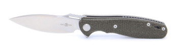 TwoSun TS162 D2 Micarta Flipper Pocket Knife Green Micarta Handle Plain Edge D2 Blade