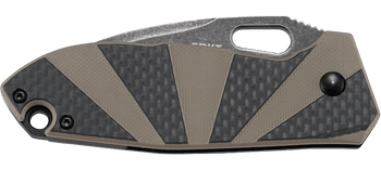 Discontinued CRKT Heron Folding Knife Black Carbon Fiber Tan G10 Handle Plain Edge Stonewash Finish 2440