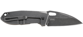 Discontinued CRKT Heron Folding Knife Black Carbon Fiber Tan G10 Handle Plain Edge Stonewash Finish 2440