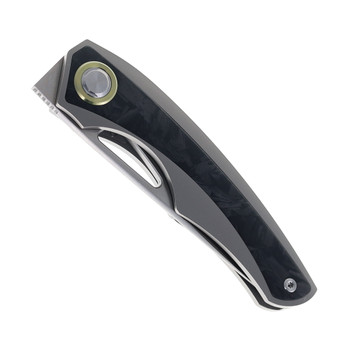 TwoSun Folding Knife Titanium Handle w/ Carbon Fiber Inlay M390 Plain Edge TS186-M390