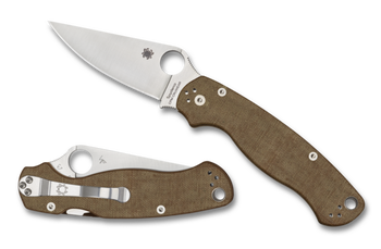 Spyderco Para Military 2 Folding Knife Brown Canvas Micarta Handle Plain Edge C81MPCW2