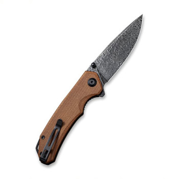 Civivi Brazen Folding Knife Brown Micarta Handle Damascus Drop Point Black Plain Edge C2102DS-1