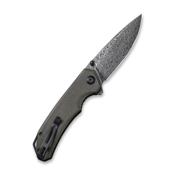 Civivi Brazen Folding Knife Dark Green Micarta Handle Damascus Drop Point Black Plain Edge C2102DS-3
