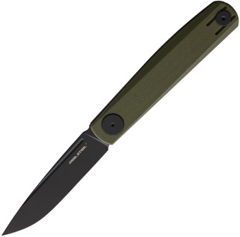 Real Steel Compact Folding Knife OD Green G10 Handle VG-10 Plain Edge Black Finish RS7866