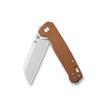 QSP Penguin Folding Knife Brown Micarta Handle D2 Plain Edge 2 Tone Satin Finish QS130-J