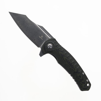 Discontinued Shieldon Tranchodon Folding Knife Green G10 Handle Reverse Tanto Damascus Plain Edge 7093D Discontinued Shieldon Tranchodon Folding Knife Green G10 Handle Reverse Tanto Damascus Plain Edge 7093D