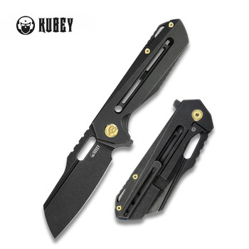Kubey Atlas Folding Knife Black Titanium Handle S35VN Plain Black Blade KB290B