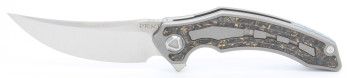 Stedemon PRKI Knife Gray Gold Dust/Carbon Fiber Handle S90V Plain Edge SDP01