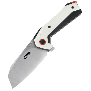 CJRB Tigris Folding Knife White/Black G10 Handle AR-RPM9 Cleaver Plain Edge Stonewash Finish J1919-WH