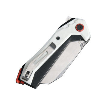 CJRB Tigris Folding Knife White/Black G10 Handle AR-RPM9 Cleaver Plain Edge Stonewash Finish J1919-WH