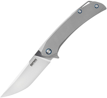 SRM Asika Folding Knife Gray TC4 Handle 154CM Plain Edge Bead Blast Finish 1411-TZ