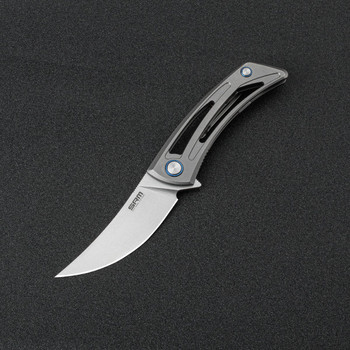 SRM Unicorn Folding Knife Gray Titanium Handle 154CM Plain Edge Bead Blast Finish 7415-TZ