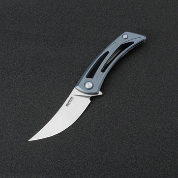 SRM Unicorn Folding Knife Blue Titanium Handle 154CM Plain Edge Bead Blast Finish 7415-TE