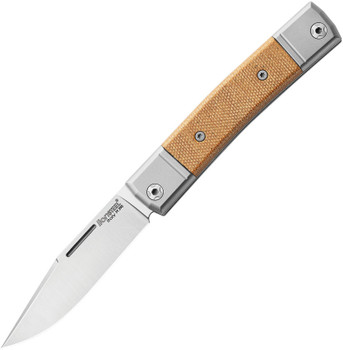 LionSteel BestMan Folding Knife Natural Canvas Micarta Handle M390 Clip Plain Edge BM1 CVN