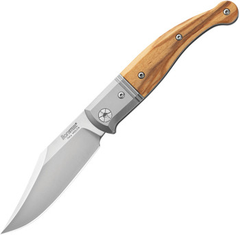LionSteel Gitano Folding Knife Olive Wood Handle Niolox Clip Point Plain Edge GT01UL