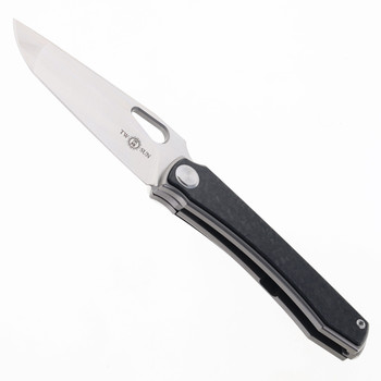 フォンフォン Two Sun Stingray Folding Knife Black Marbled Carbon Fiber Handle
