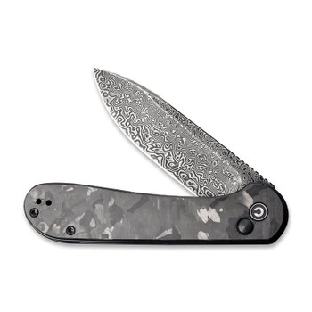 Civivi Button Lock Elementum Folding Knife Black Marble Carbon Fiber Handle Damascus Plain Black Blade C2103DS-3