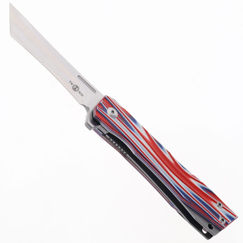 Two Sun Folding Knife Red/White/Blue G10 Handle D2 Plain Edge TS324