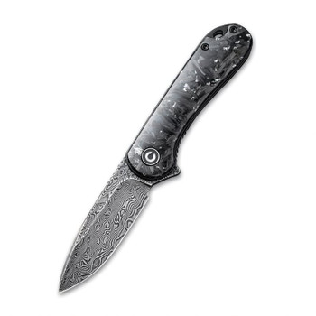 Civivi Elementum Folding Knife Black/Silver Shredded Carbon Fiber Handle Damascus Plain Edge Black Hand Rubbed Finish C907C-DS2