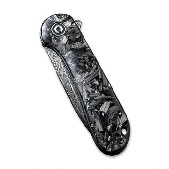 Civivi Elementum Folding Knife Black/Silver Shredded Carbon Fiber Handle Damascus Plain Edge Black Hand Rubbed Finish C907C-DS2
