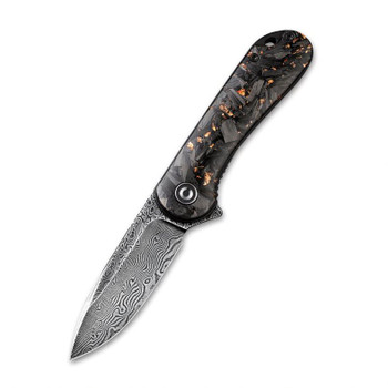 Civivi Elementum Folding Knife Black/Copper Shredded Carbon Fiber Handle Damascus Plain Edge Black Hand Rubbed Finish C907C-DS3