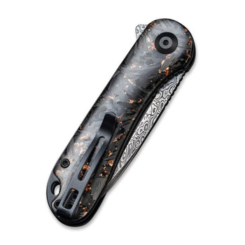 Civivi Elementum Folding Knife Black/Copper Shredded Carbon Fiber Handle Damascus Plain Edge Black Hand Rubbed Finish C907C-DS3