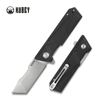 Kubey Avenger Folding Knife Black G10 Handle D2 Plain Edge Beadblast Finish KU104A