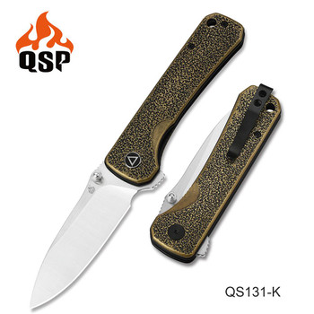 QSP Folding Knife Brass With Orange Peel Texture Handle Sandvik