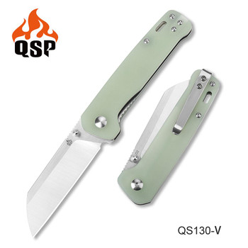 QSP Penguin Folding Knife Jade G10 Handle D2 Plain Edge 2 Tone Satin Finish QS130-V
