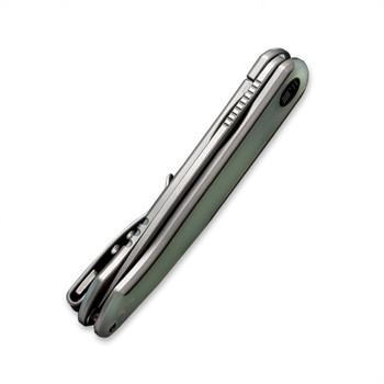 Discontinued WE Smooth Sentinel Folding Knife Gray/Natural Titanium G10 Inlay Handle 20CV Plain Edge Gray Stonewash Finish WE20043-2 Discontinued WE Smooth Sentinel Folding Knife Gray/Natural Titanium G10 Inlay Handle 20CV Plain Edge Gray Stonewash Finish WE20043-2