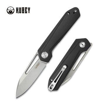 Kubey Royal Folding Knife Black G10 Handle D2 Plain Edge Bead Blast Finish KU321A
