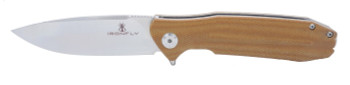 Ironfly Zesty Folding Knife Khaki Burlap Micarta Handle VG-10 Plain Edge Satin Finish VF01-10