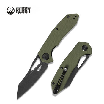 Kubey Vagrant Folding Knife Green G10 Handle AUS 10 Plain Edge Darkwash Finish KU291E