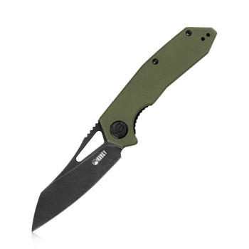 Kubey Vagrant Folding Knife Green G10 Handle AUS 10 Plain Edge Darkwash Finish KU291E