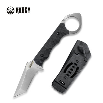 Kubey Wolf E-CQC Fixed Blade Knife Black G10 Handle D2 Plain Edge Satin Finish KU320A