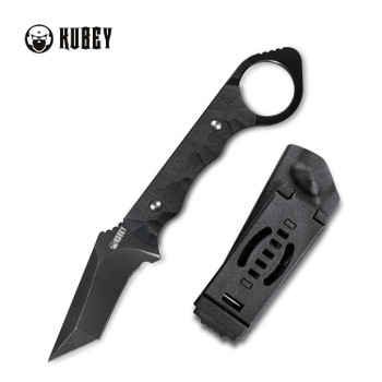 Kubey Wolf E-CQC Fixed Blade Knife Black G10 Handle D2 Plain Edge Dark Stonewash Finish KU320B