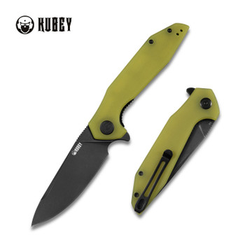 Kubey Nova Folding Knife Yellow G10 Handle Plain Edge Black Stonewash Finish KU117C