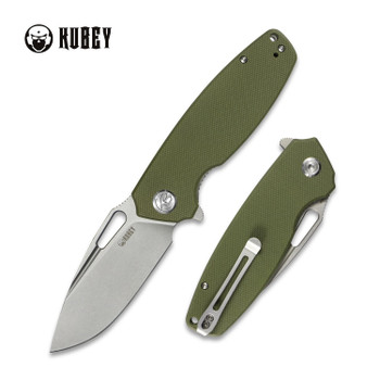 Kubey Tityus Folding Knife Green G10 Handle Plain Edge Bead Blast Finish KU322B