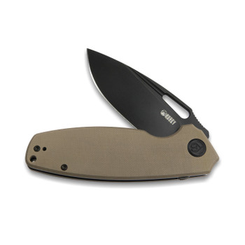 Kubey Tityus Folding Knife Tan G10 Handle Plain Edge Dark Stonewash Finish KU322D