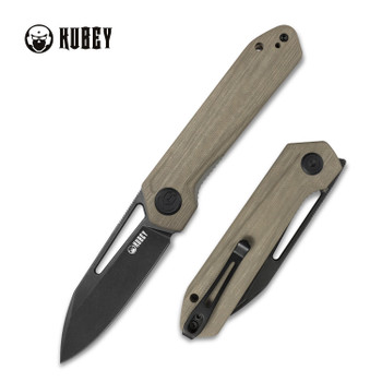 Kubey Royal Folding Knife Tan G10 Handle D2 Plain Edge Dark Stonewash Finish KU321E