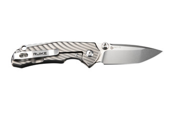 Ruike M671-TZ Folding Knife Gray Sculpted Titanium Handle 154CM Tanto Plain Edge Satin Finish RKEM671TZ